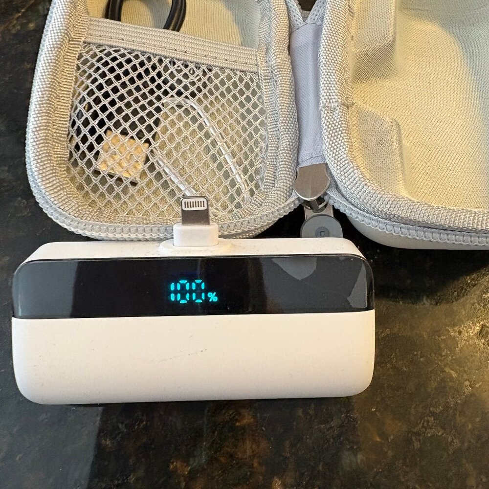 5200mAh Mini Portable Charger Power Bank with USB-C Cable plus storage case.
